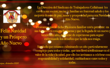 Sindicato de Trabajadores Collahuasi les envía un fraternal saludo navideño